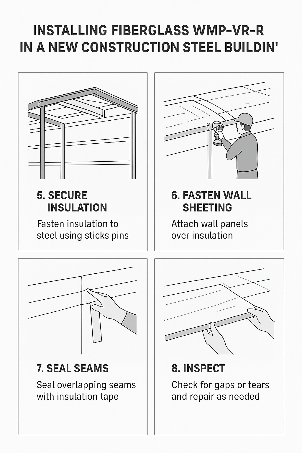 Installing Fiberglass faced insulation in a metal building -steps 5 - 8 Installing Fiberglass faced insulation in a metal building steps 5 8